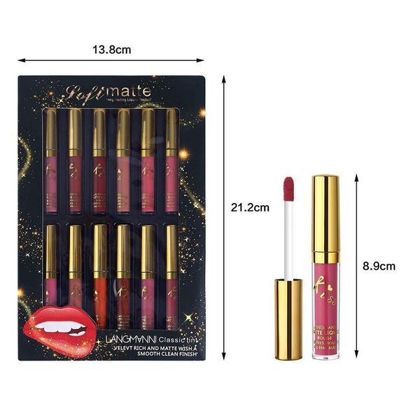 12Pcs/Set Velvet Makeup Classic Waterproof Long Lasting Matte Liquid Lipstick - Picture 4 of 7
